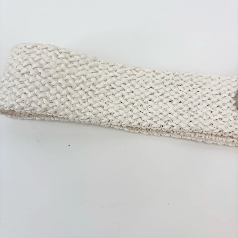 Vintage 80s Charmant Belt Oversized Buckle Woven‎ White Silver Pink Retro Large